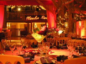 Full transformation of Bury Court Barn for a Moulin Rouge themed company Christmas party